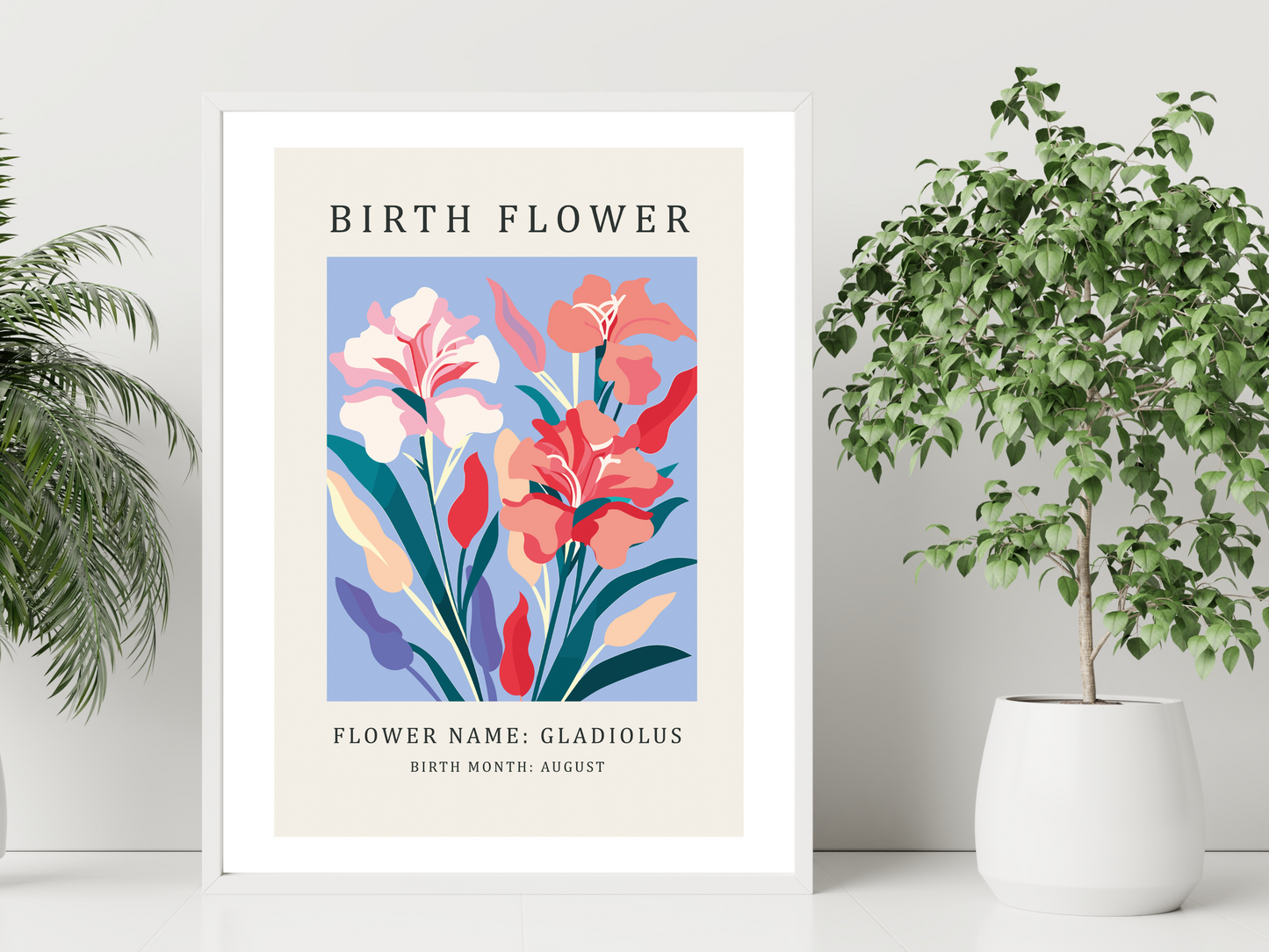 Birth Flower Print August Gladiolus | Birthday Month Poster