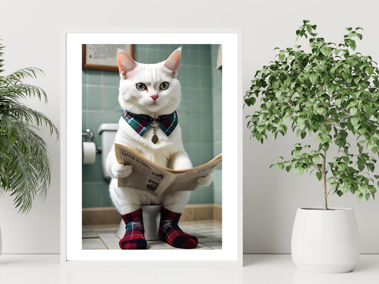 White Cat On Toilet