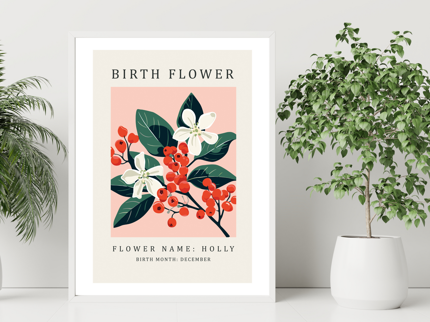 Birth Flower Print December Holly | Birthday Month Poster