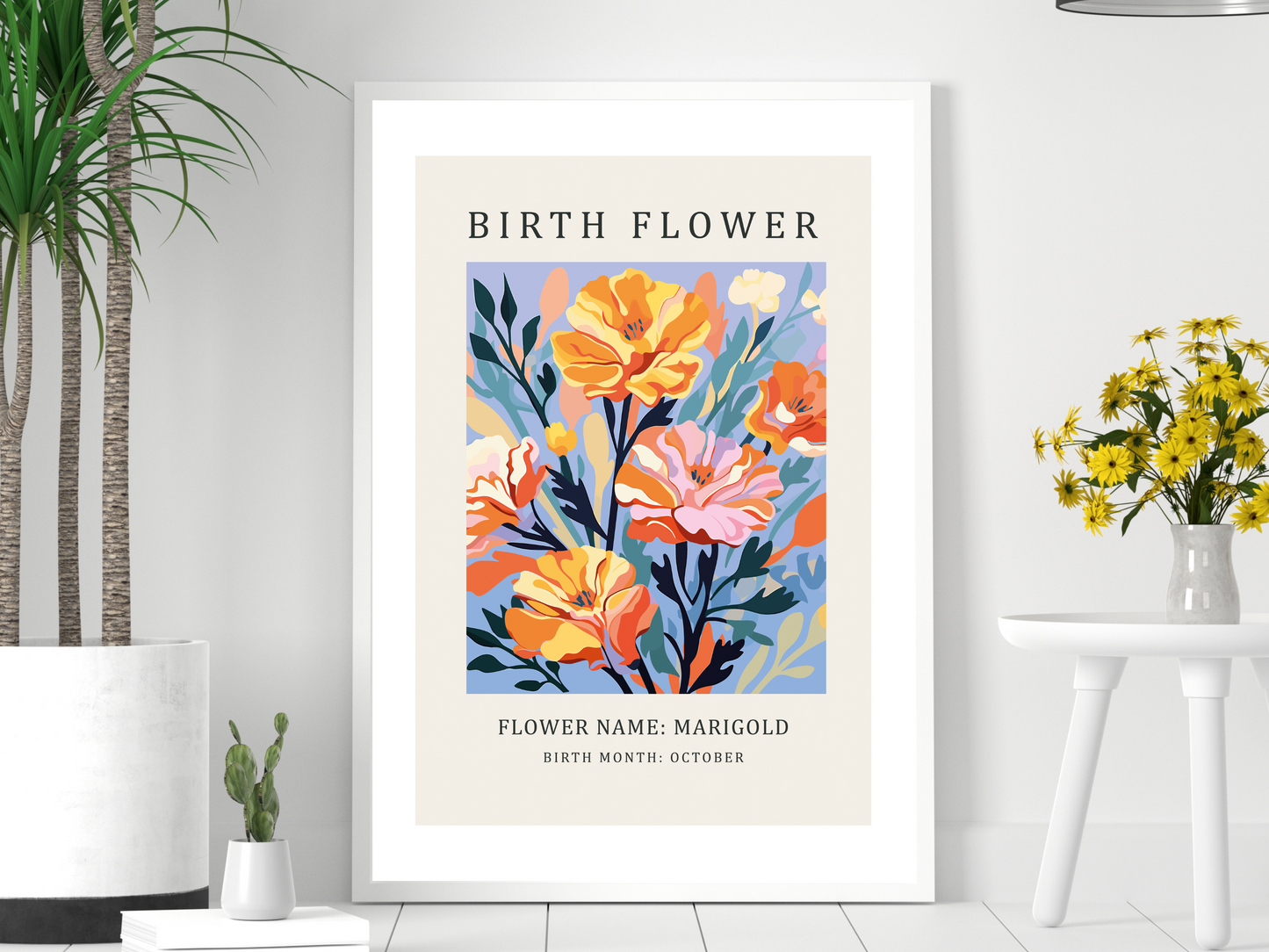 Birth Flower Print October Marigold | Birthday Month Poster