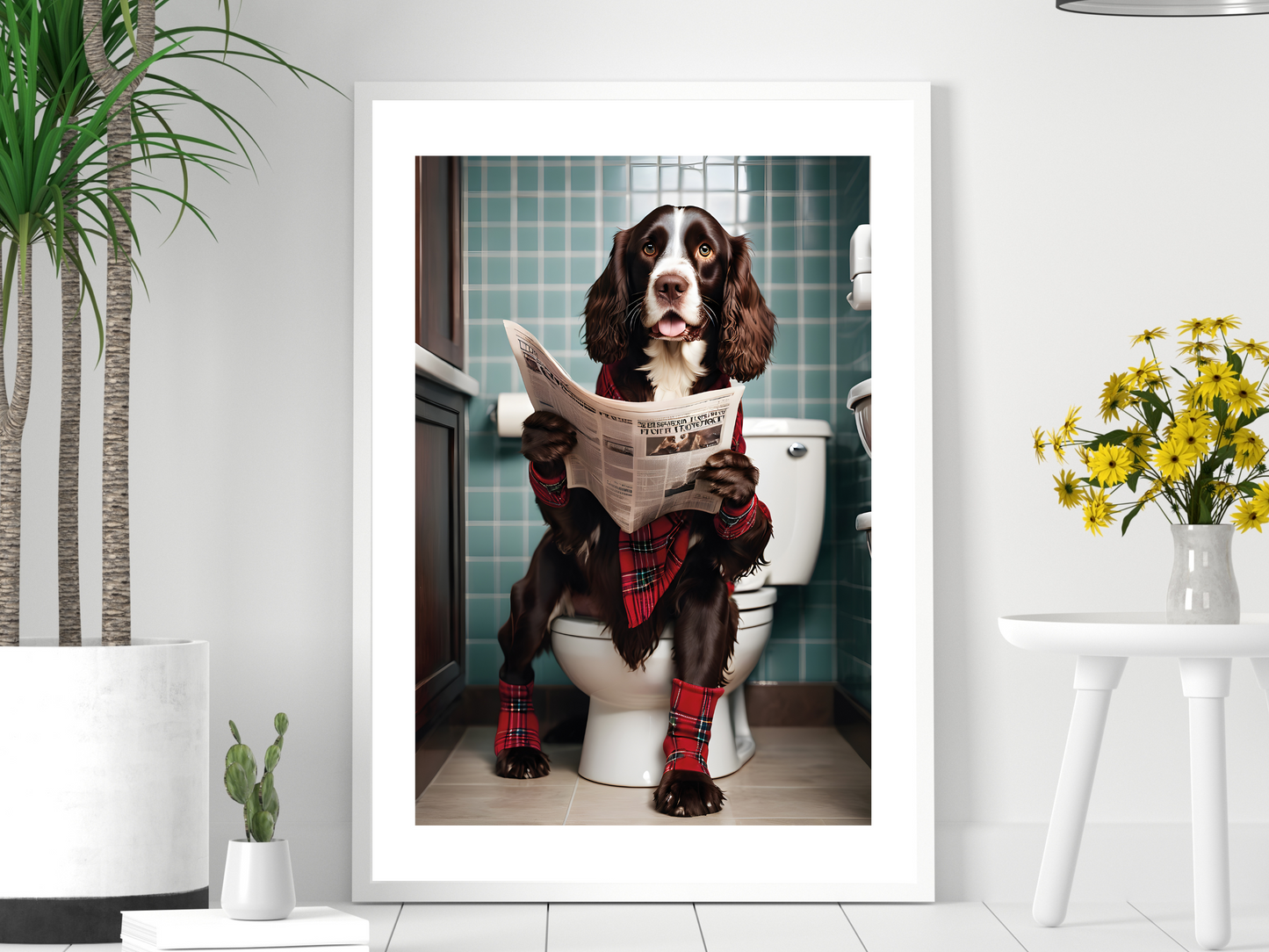Springer Spaniel on Toilet