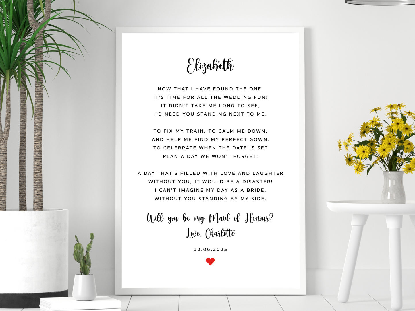 Will you be my Maid of Honour Personalised