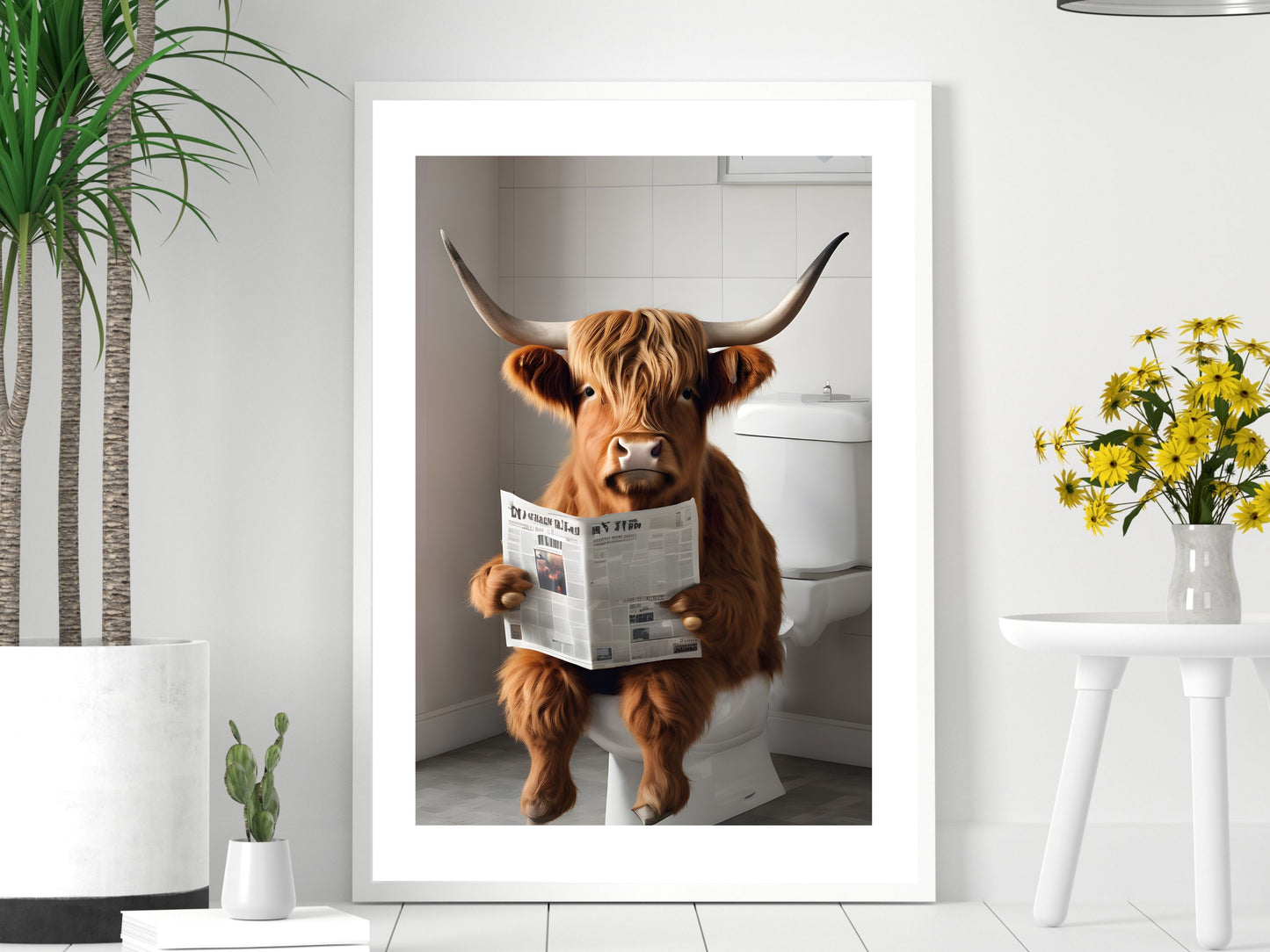 Highland Cow on Toilet