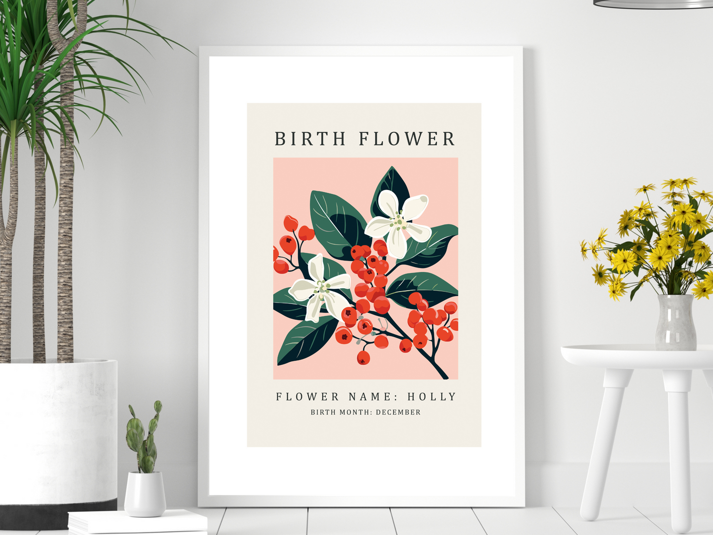 Birth Flower Print December Holly | Birthday Month Poster