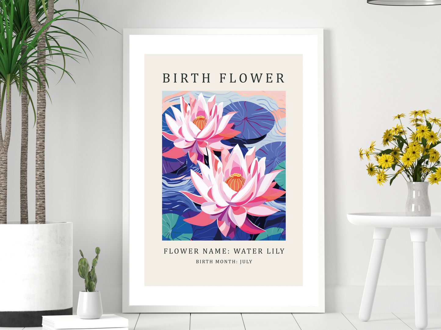 Birth Flower Print July Water Lily | Birthday Month Poster
