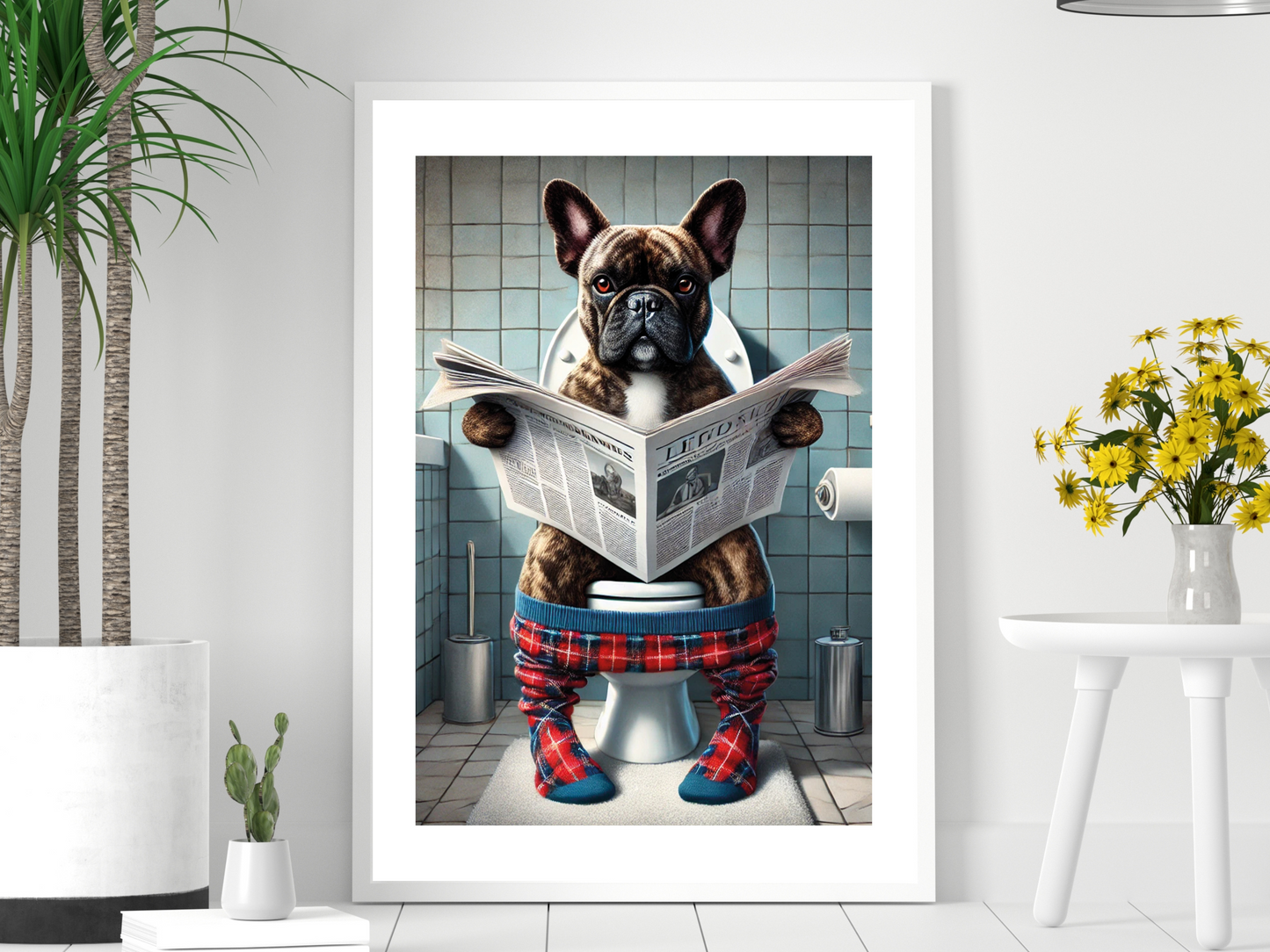 French Bulldog on Toilet - Brindle