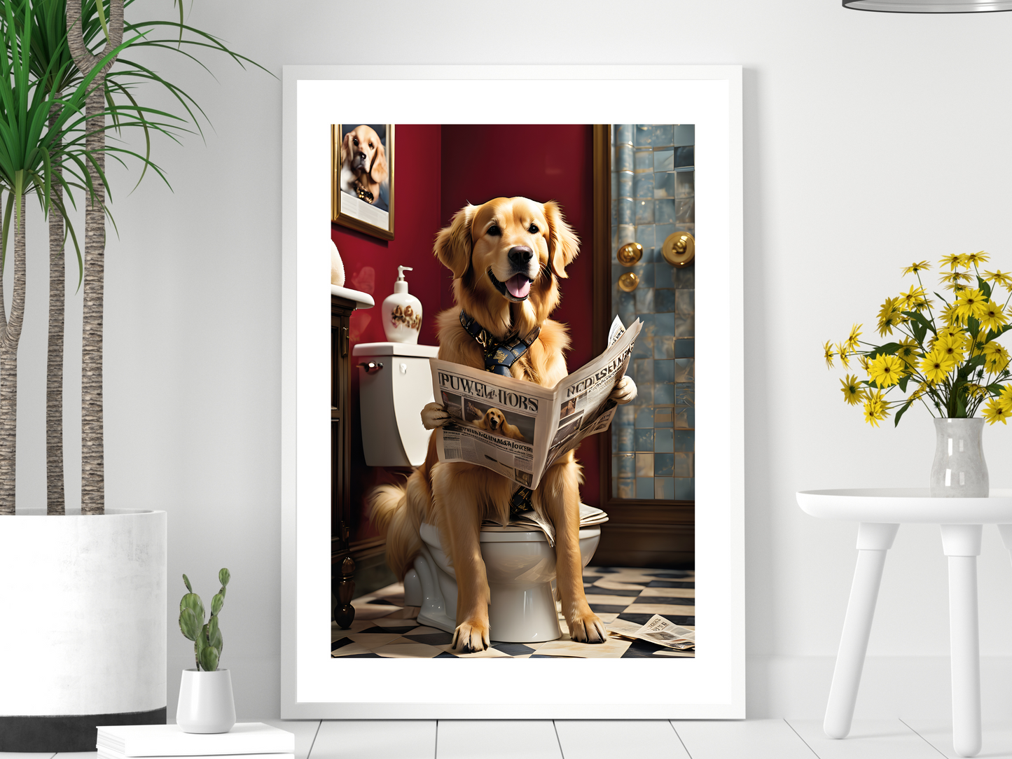 Golden Retriever on Toilet