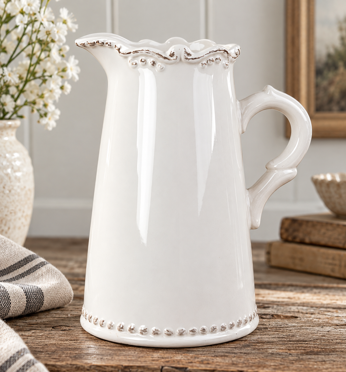 White Jug with Decorative Rim