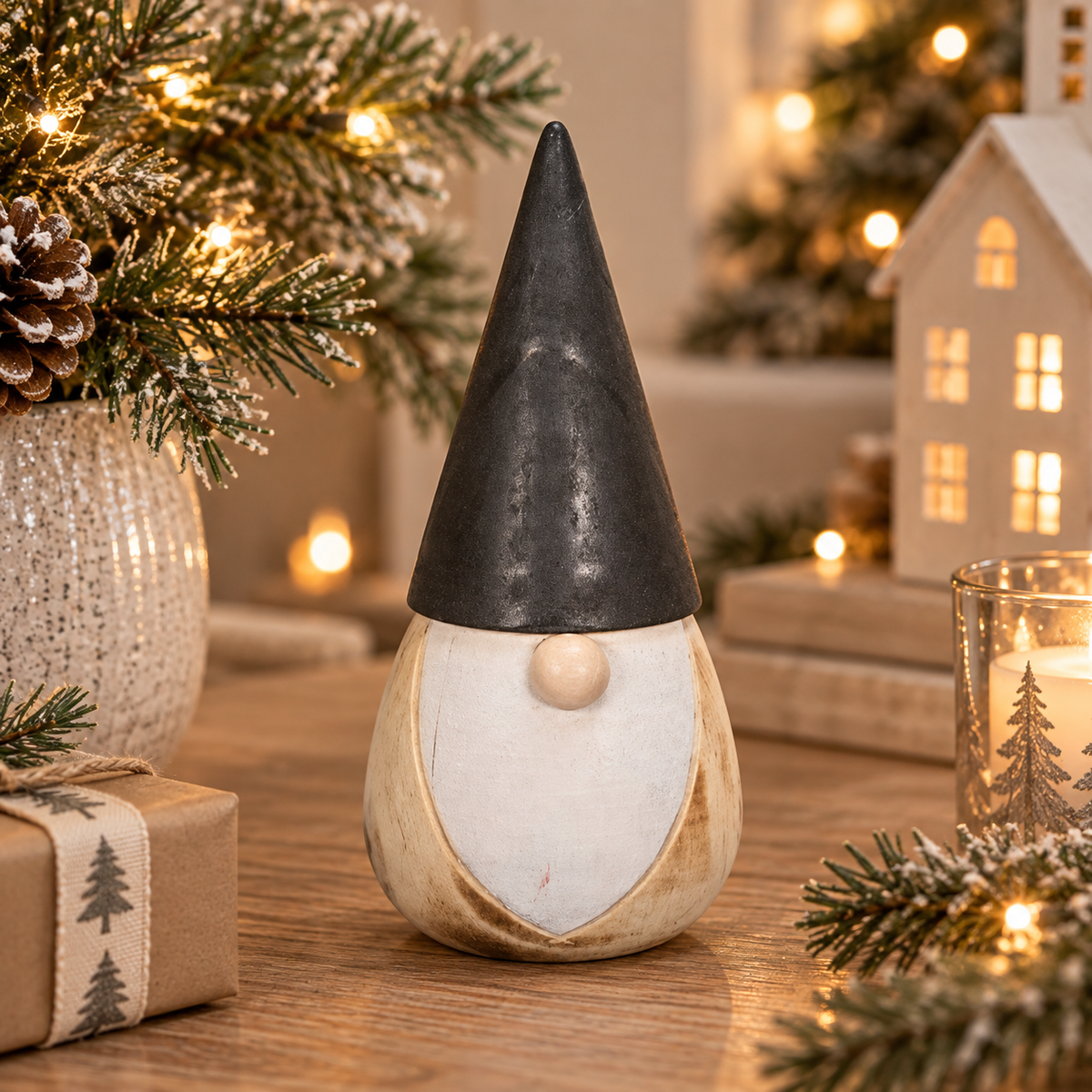 Wooden Santa Gonk With Black Hat