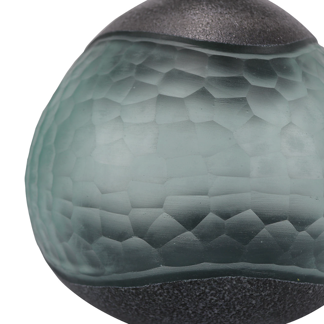 Black & Green Handmade Glass Design Vase close-up of the hammered green glass