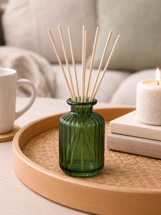 Green Ribbed Glass Vase
