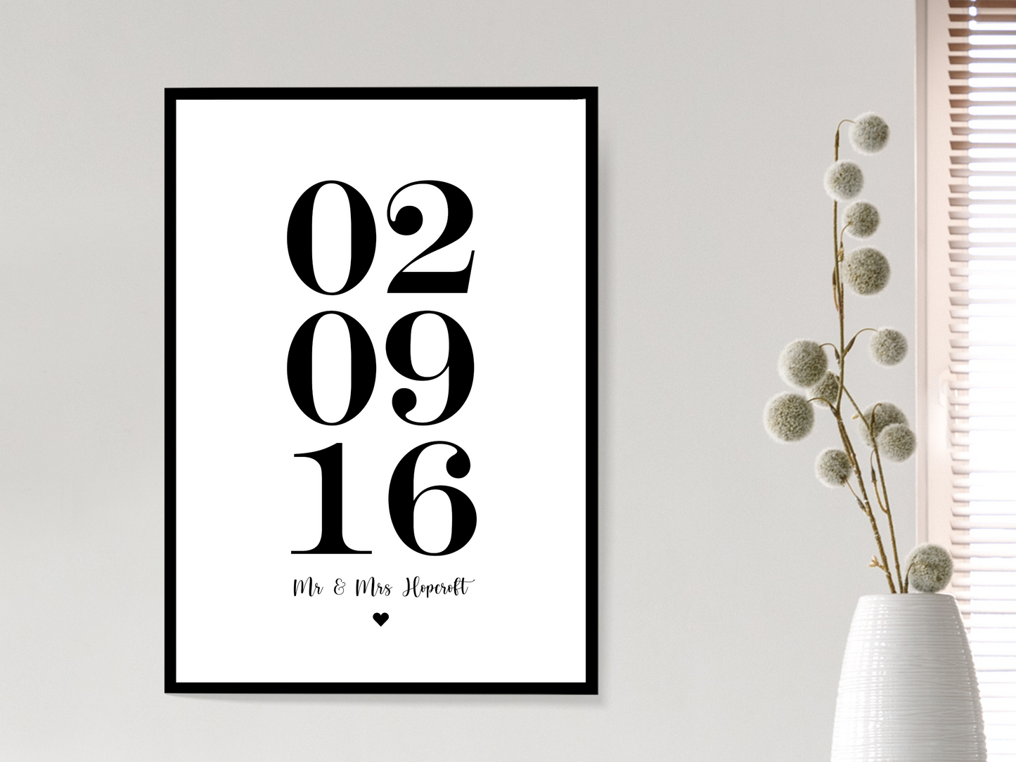 Personalised Date & Text Heart Print (Black)