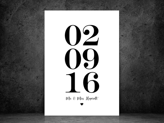 Personalised Date & Text Heart Print (Black)