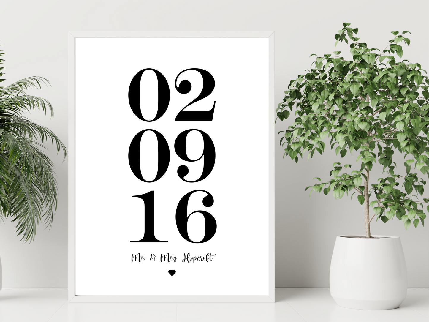 Personalised Date & Text Heart Print (Black)