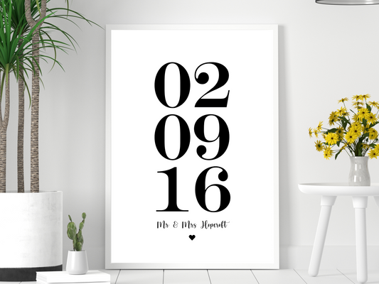 Personalised Date & Text Heart Print (Black)