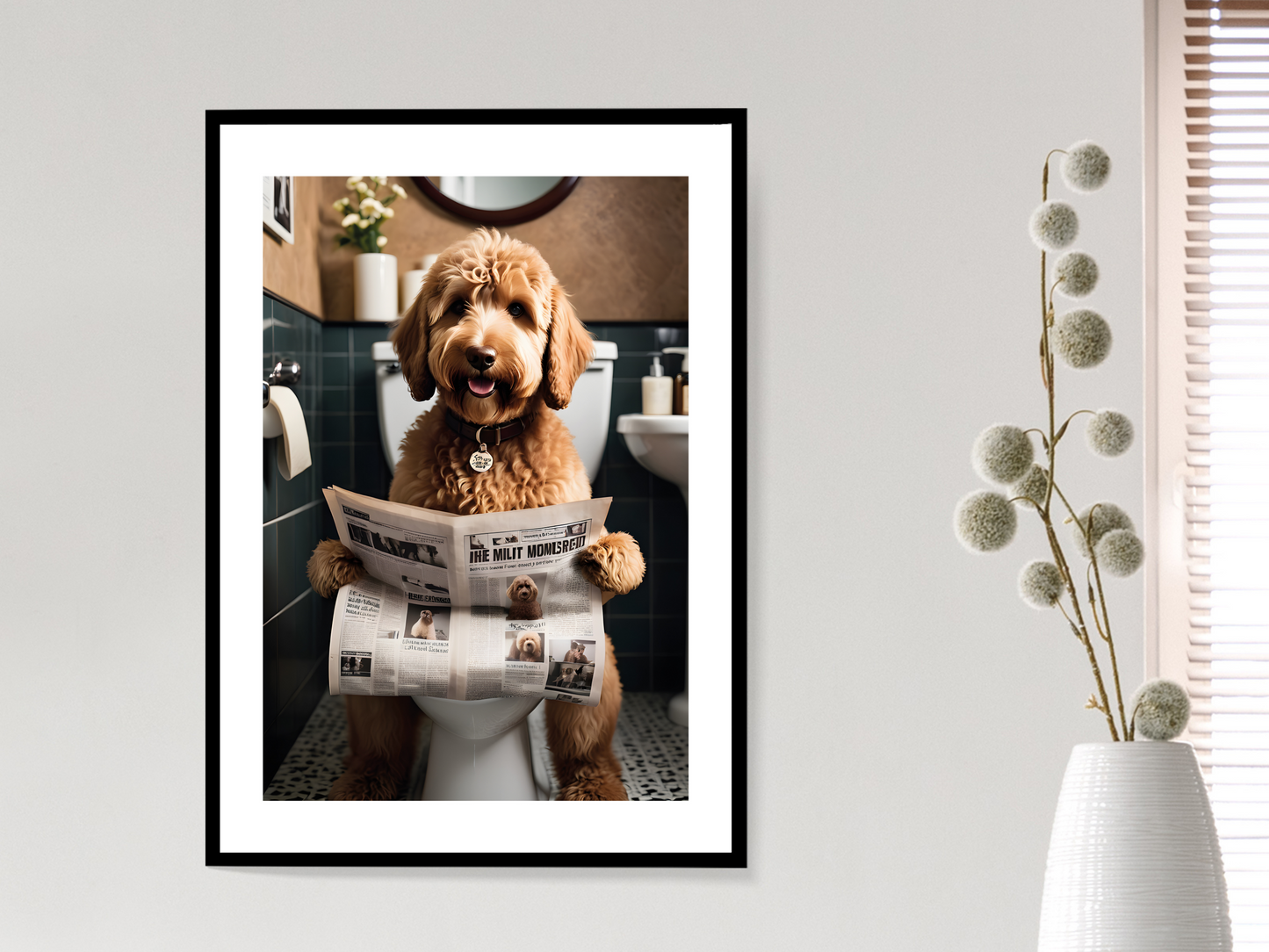 Labradoodle on Toilet