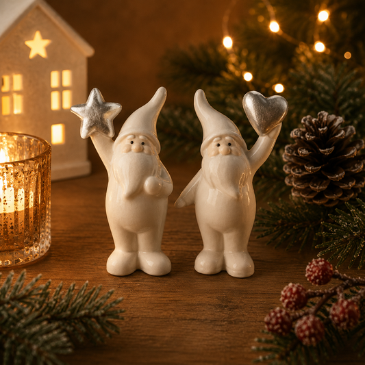 Ceramic Santa Ornament | Star or Heart Design