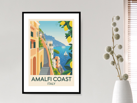 Amalfi Coast Italy Travel Poster | Vintage Wall Print