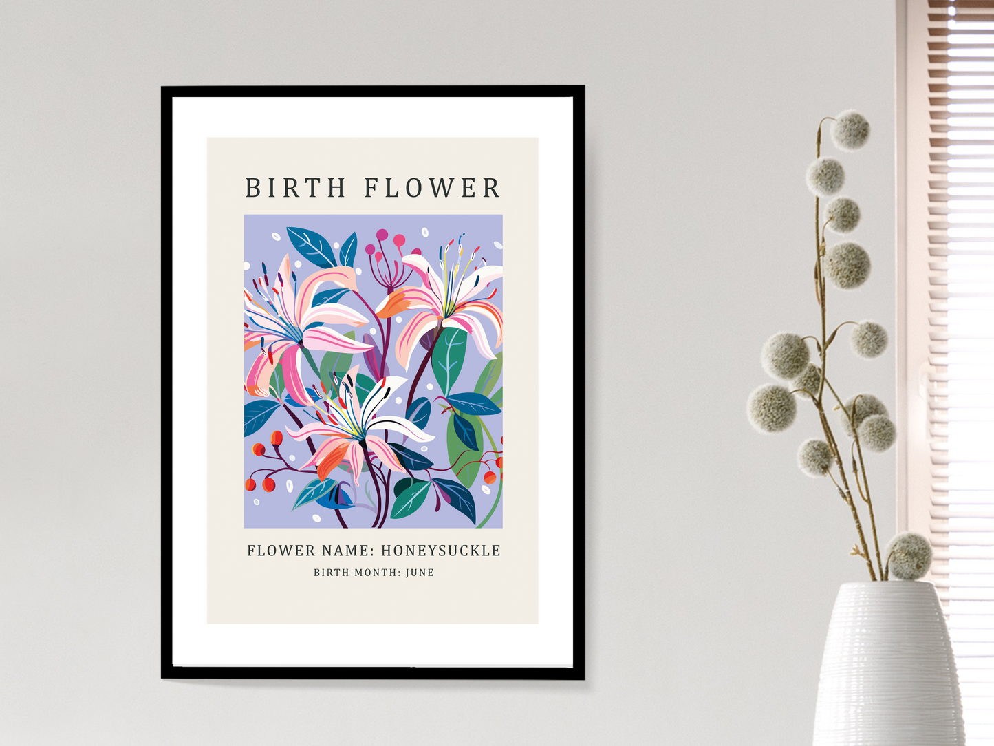 Birth Flower Print June Honeysuckle | Birthday Month Poster
