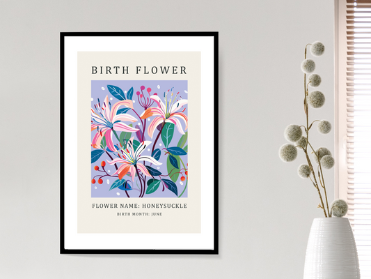 Birth Flower Print June Honeysuckle | Birthday Month Poster