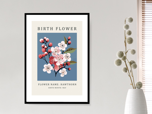 Birth Flower Print May Hawthorn | Birthday Month Poster
