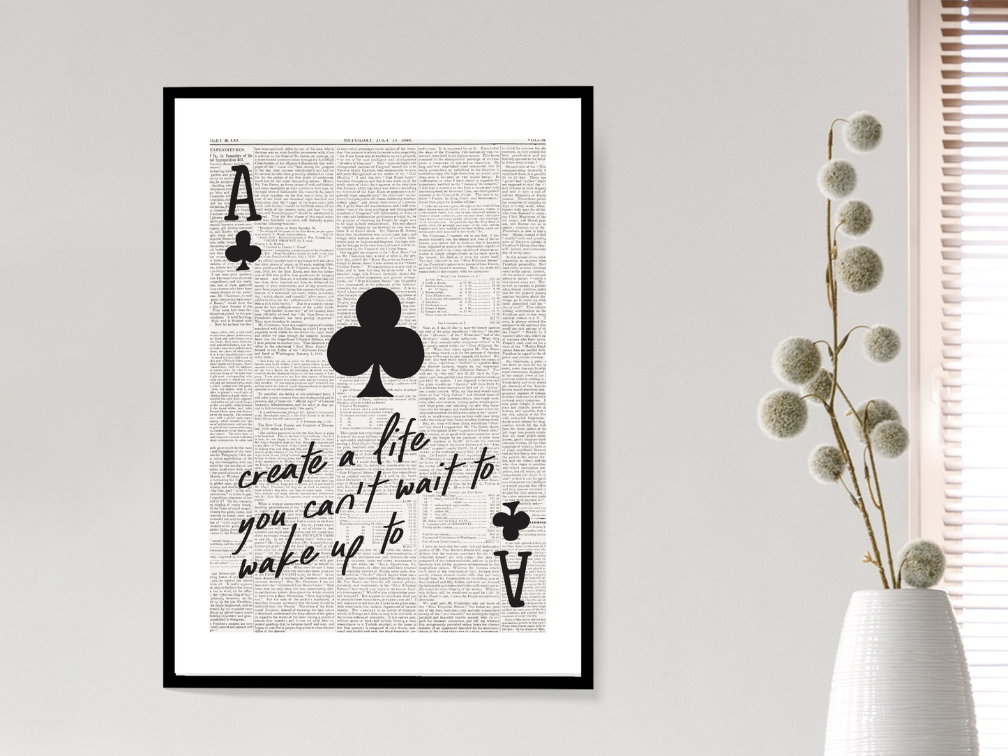 Create A Life Newspaper Poster Print | Funny Motivational Wall Art