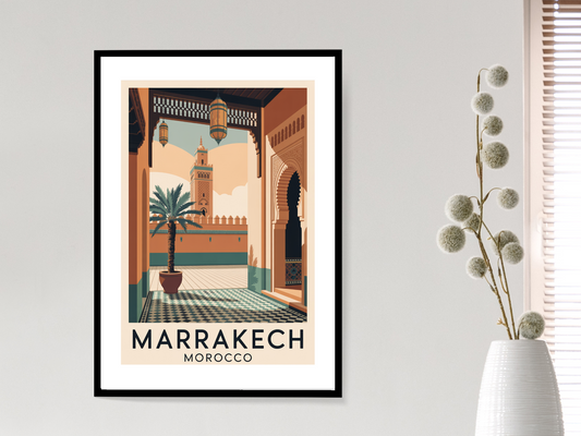 Marrakech Morocco Travel Poster | Vintage Wall Print