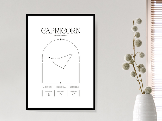 Capricorn Zodiac Print | Minimalist Astrology Poster