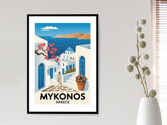 Mykonos Travel Poster | Vintage Wall Print