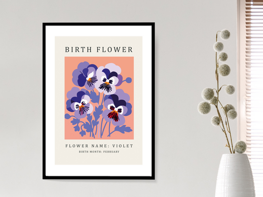 Birth Flower Print February Violet | Birthday Month Poster