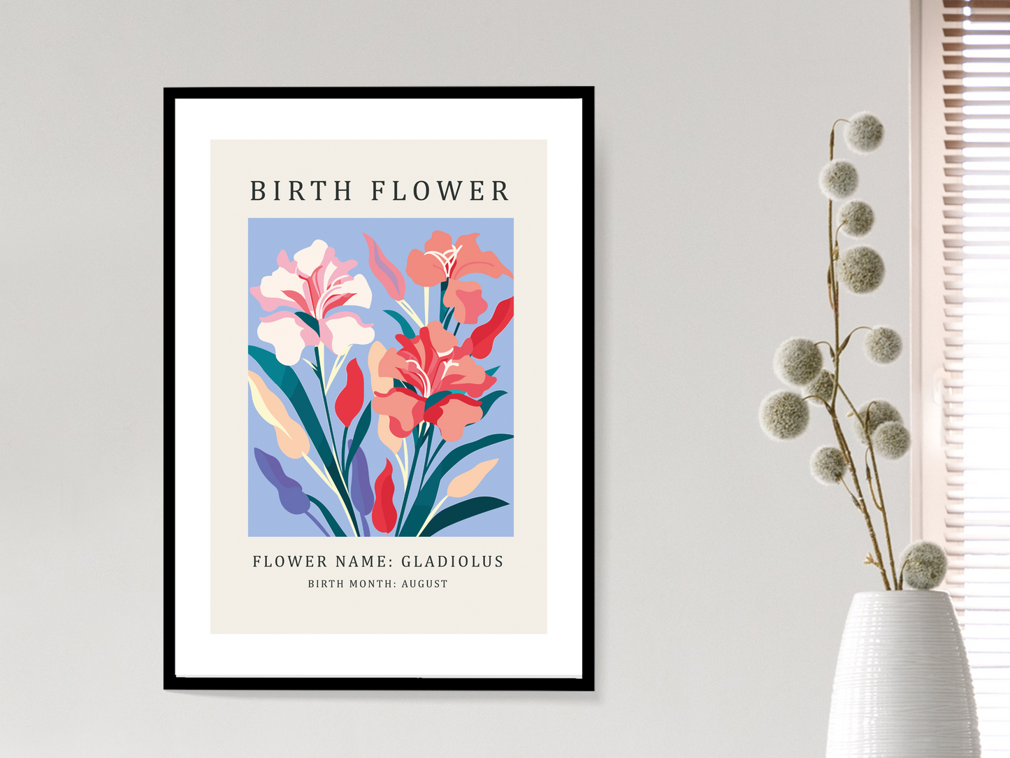 Birth Flower Print August Gladiolus | Birthday Month Poster