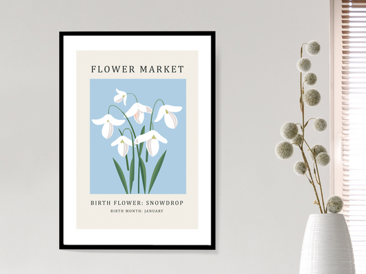 Birth Flower Print January Snowdrop | Birthday Month Poster