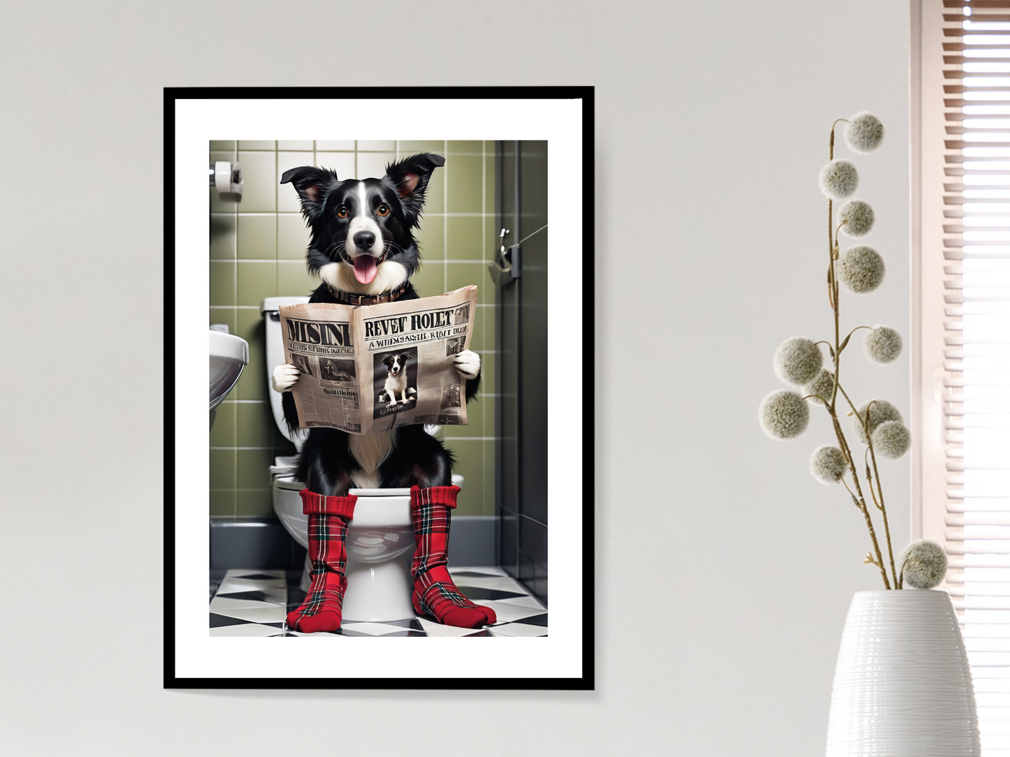 Border Collie Dog on Toilet