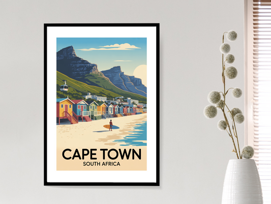 Cape Town South Africa Travel Poster | Vintage Table Mountain Print