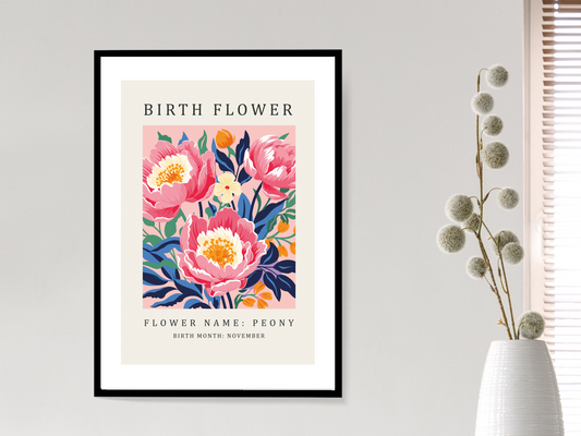 Birth Flower Print November Peony | Birthday Month Poster