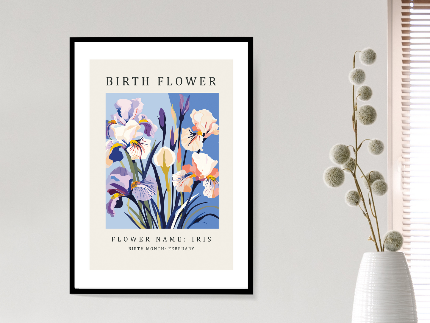 Birth Flower Print February Iris | Birthday Month Poster