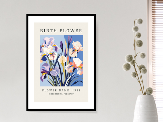 Birth Flower Print February Iris | Birthday Month Poster