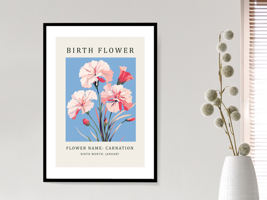 Birth Flower Print January Carnation | Birthday Month Poster
