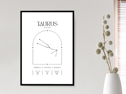 Taurus Zodiac Print | Minimalist Astrology Poster