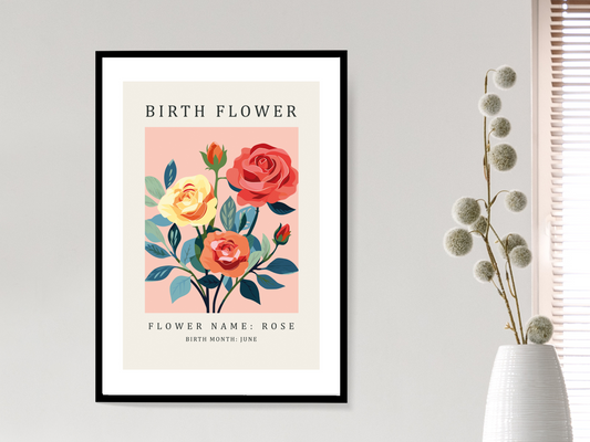 Birth Flower Print June Rose | Birthday Month Poster