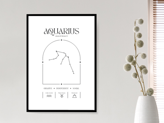 Aquarius Zodiac Print | Minimalist Astrology Poster