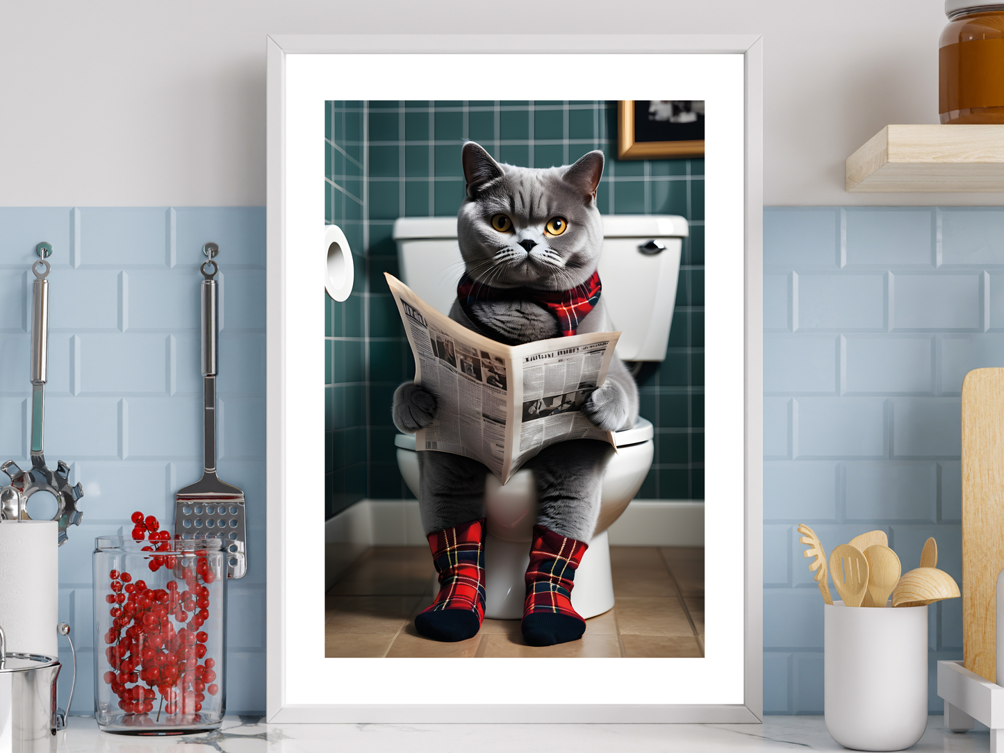 British Shorthair Cat on Toilet