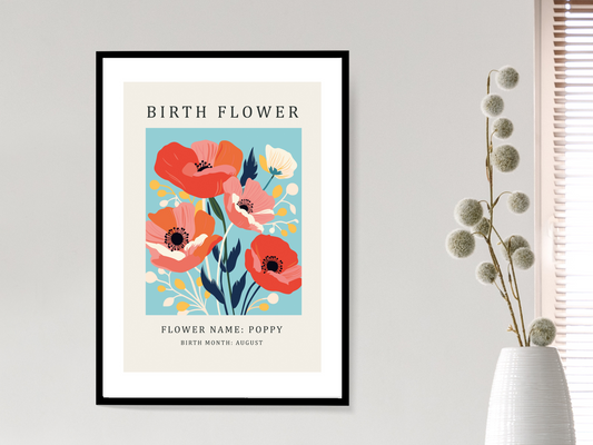 Birth Flower Print August Poppy | Birthday Month Poster