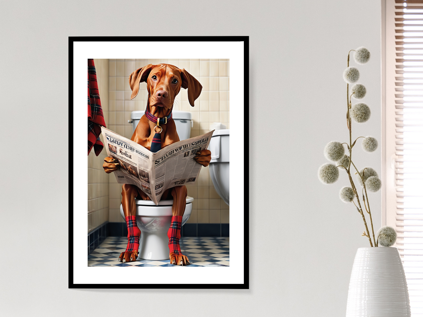 Hungarian Vizsla on Toilet