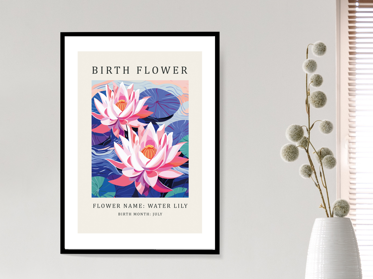 Birth Flower Print July Water Lily | Birthday Month Poster