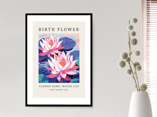 Birth Flower Print July Water Lily | Birthday Month Poster