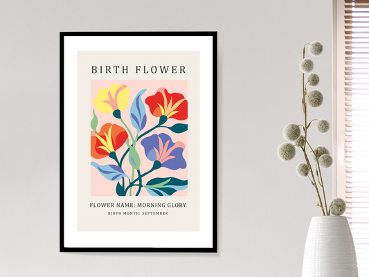 Birth Flower Print September Morning Glory | Birthday Month Poster