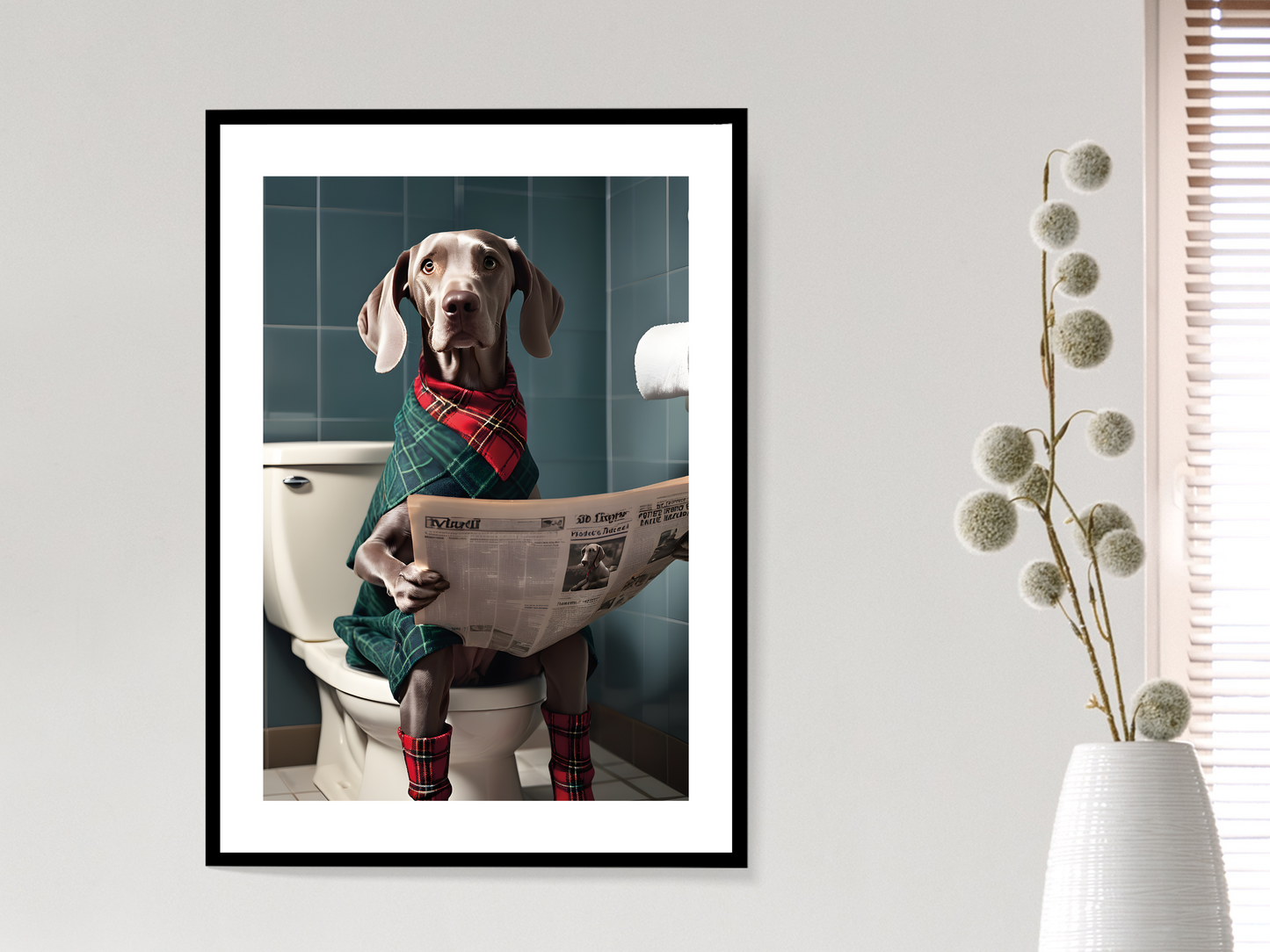 Weimaraner on Toilet