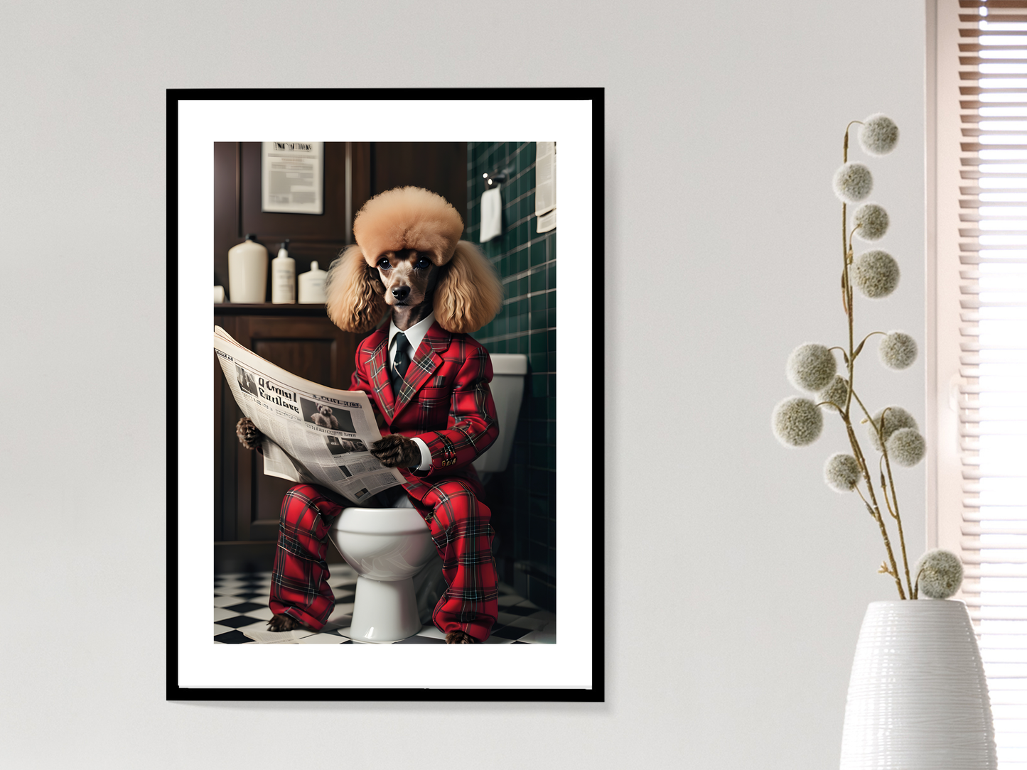 Poodle Tartan Jacket on Toilet