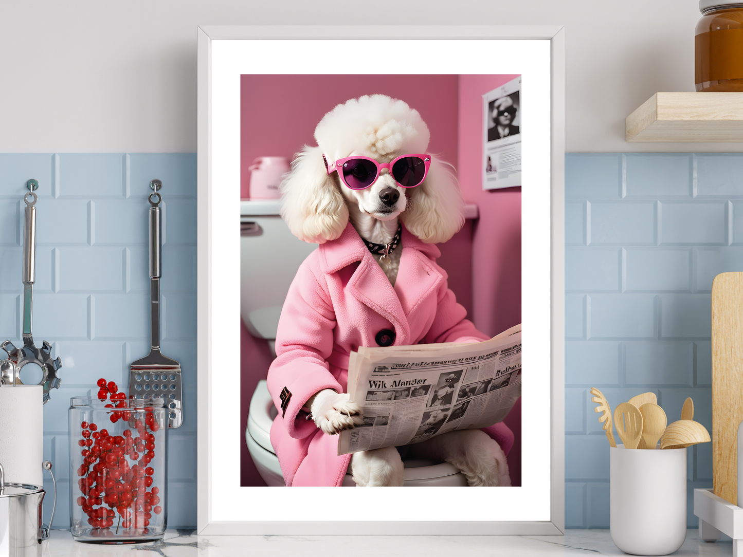 Poodle Pink Jacket on Toilet